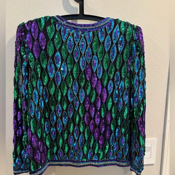 Vintage Laurence Kazar 100% silk beaded & sequined jacket size petite small New - Picture 4 of 16